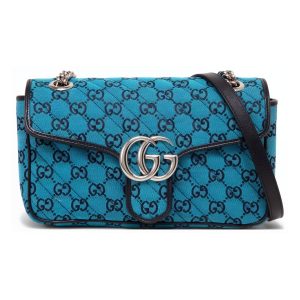 gucci gg marmont matelasse blue printed canvas shoulder bag, small