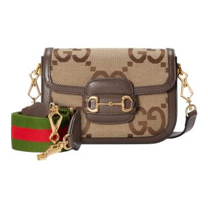 gucci unisex horsebit 1955 jumbo gg mini crossbody bag, brown