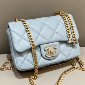 replica chanel 22p enamel bag light blue