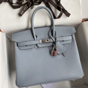 replica hermes birkin epsom linen blue silver