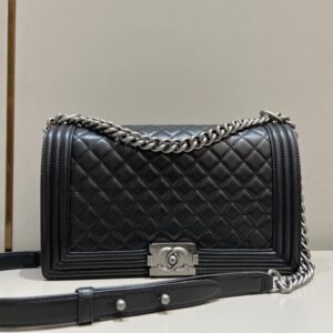 replica chanel le boy large black silver