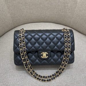 replica chanel classic flap 25cm black gold