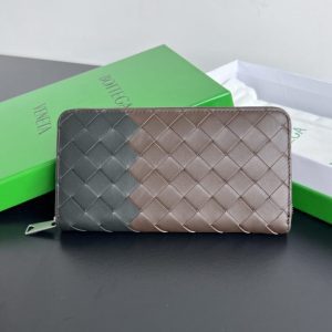 replica bottega veneta zip long wallet brown&black