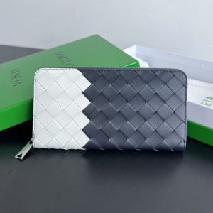 replica bottega veneta zip long wallet white&blue