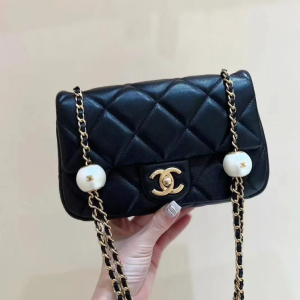 replica chanel cf double pearl black