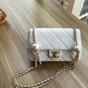 replica chanel cf double pearl white