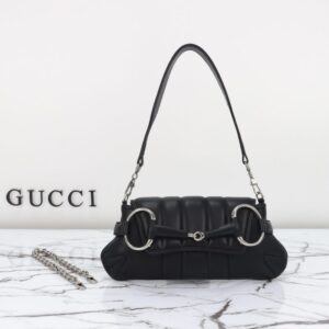 replica gucci horsebit chain shoulder bag black