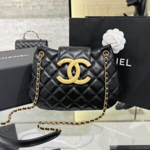 replica chanel 24c round shoulder bag black