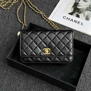 replica chanel 24s double pearl woc black