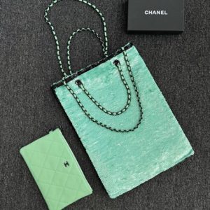 replica chanel sequin shoulder bag green