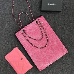 replica chanel sequin shoulder bag pink